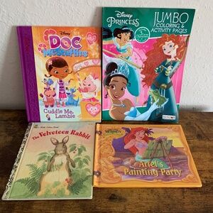 Girls Books Lot of 4 Disney Princesses Doc McStuffins Ariel Velveteen Rabbit